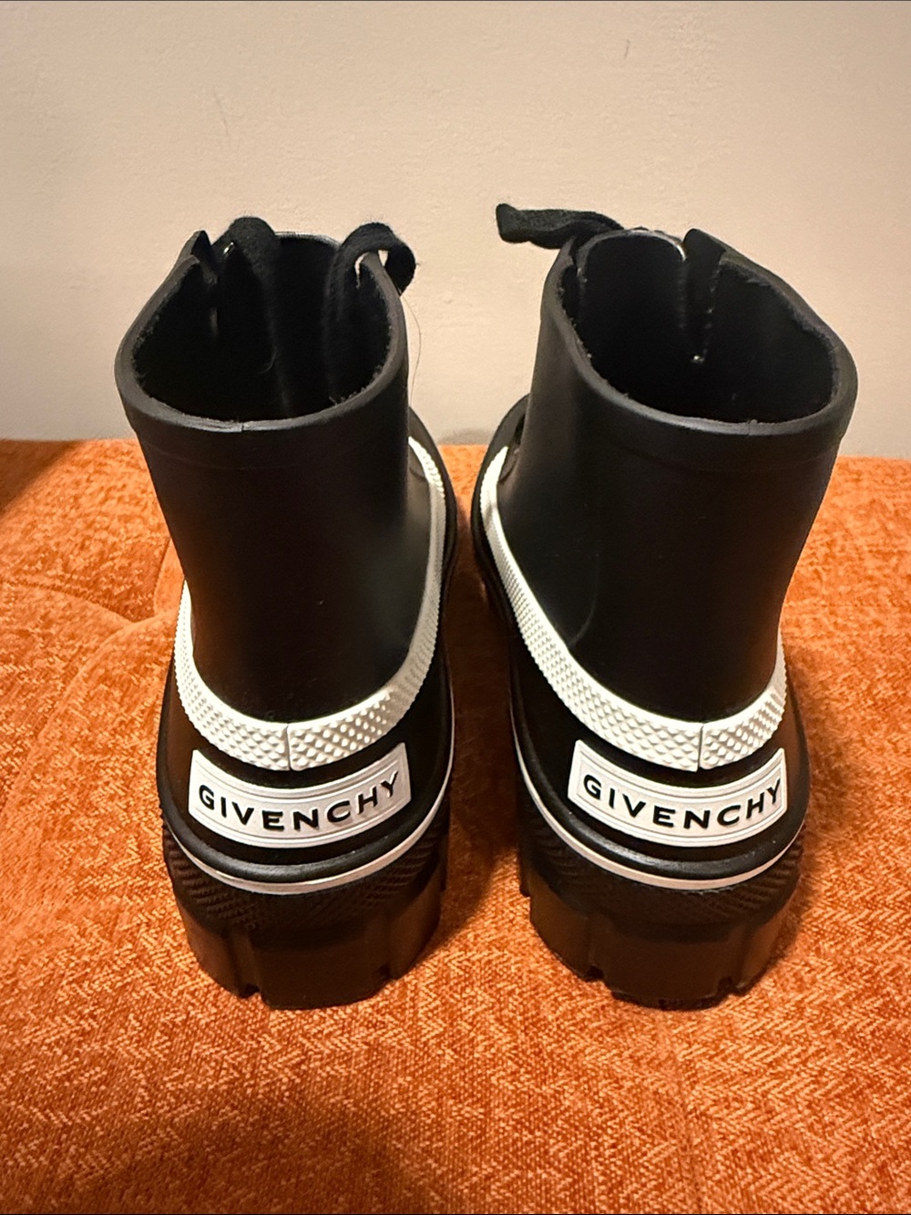 Givenchy Women’s Black and White Rubber Rain Boots